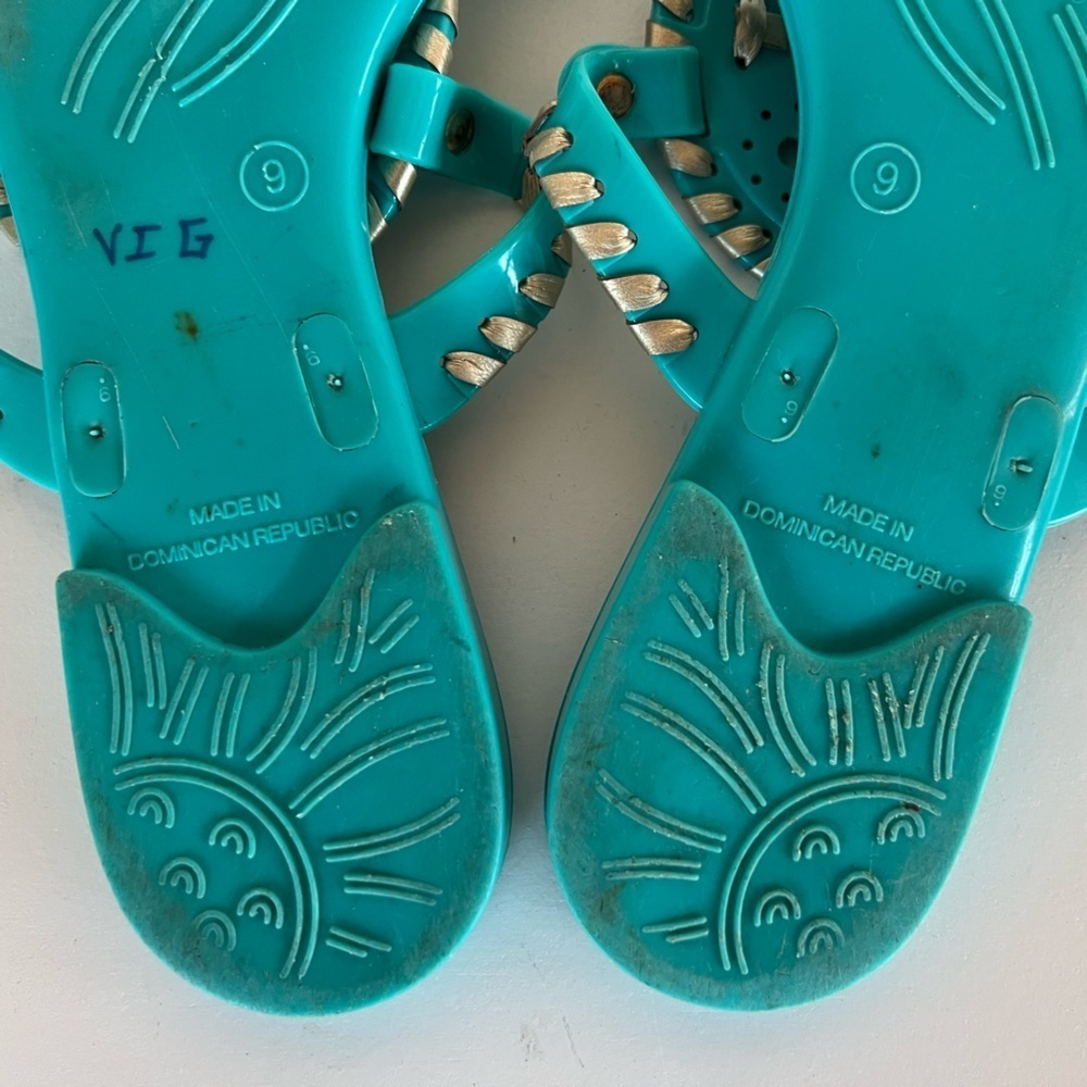 Jack Rogers Georgica Metallic Jelly Flip Flop Sandals, Caribbean Blue, size 9 - Picture 8 of 11